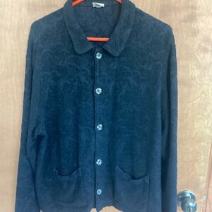 CP Shades Textured Black Linen Button-Up Knit Cardigan Jacket